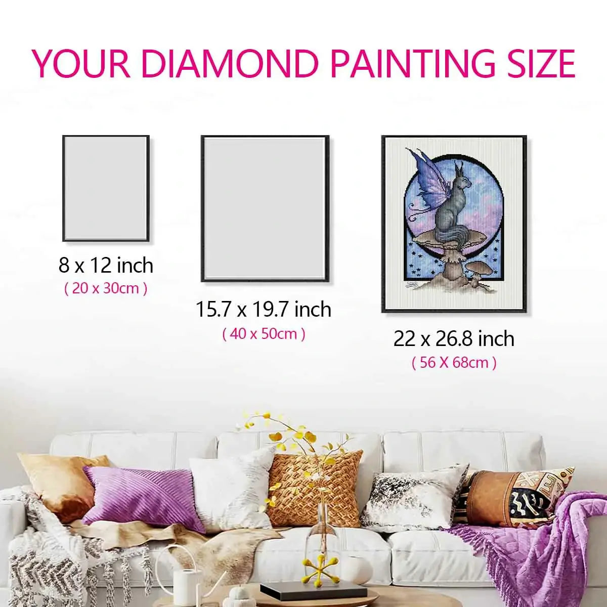 Size reference for Night Kitty diamond painting with hand for scale – FEELOOK Art