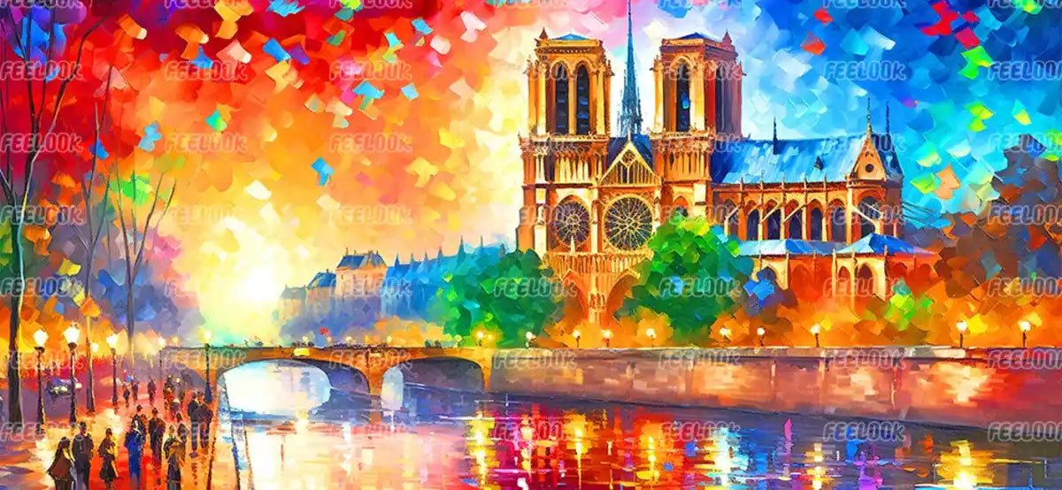 Eiffel Tower diamond painting kit featuring full drill round diamonds with scenic Parisian view.