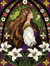 Nouveau Lily Maiden full drill 5D diamond painting kit with Art Nouveau maiden and lilies - FEELOOK Art