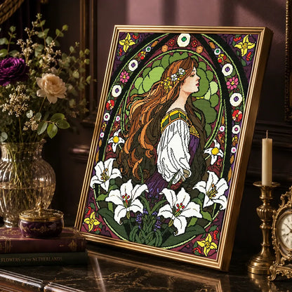 Nouveau Lily Maiden diamond art kit styled for relaxing craft time with resin drills and Special Drills - FEELOOK Art