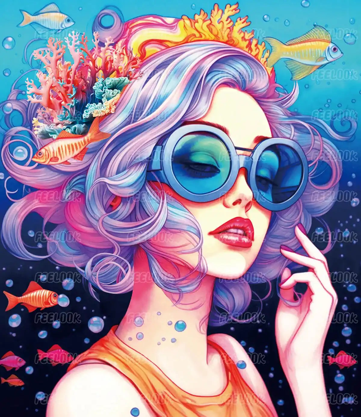 Ocean Girl diamond painting full view with fantasy sea theme.