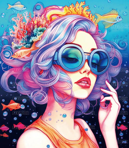 Ocean Girl diamond painting full view with fantasy sea theme.