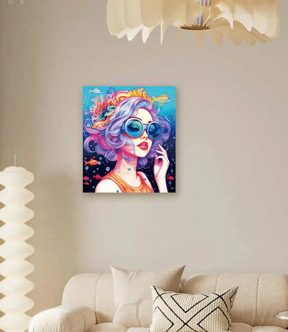 Ocean Girl diamond painting on wall, adds a dreamy marine atmosphere.