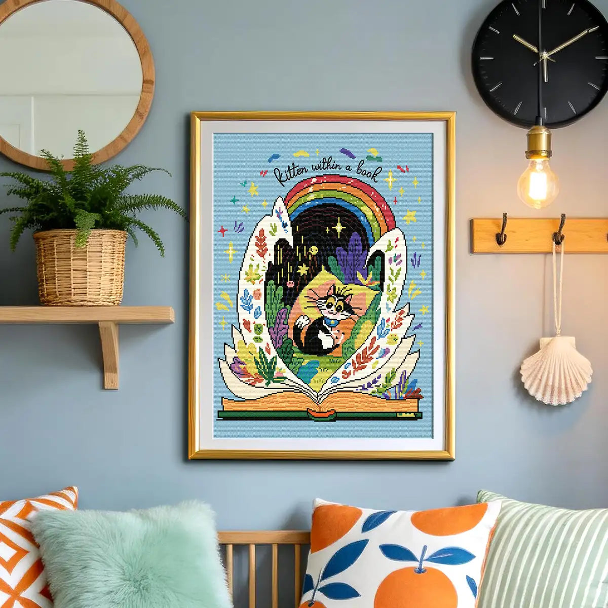 Page Kitten diamond painting gift idea, sparkling fairy tale artwork for kids/adults, decorative wall art - FEELOOK Art