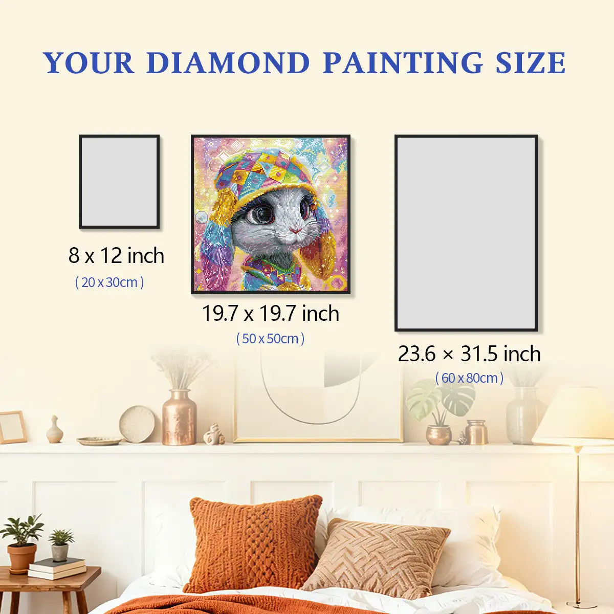 Pastel Hare diamond painting size comparison reference chart - FEELOOK Art