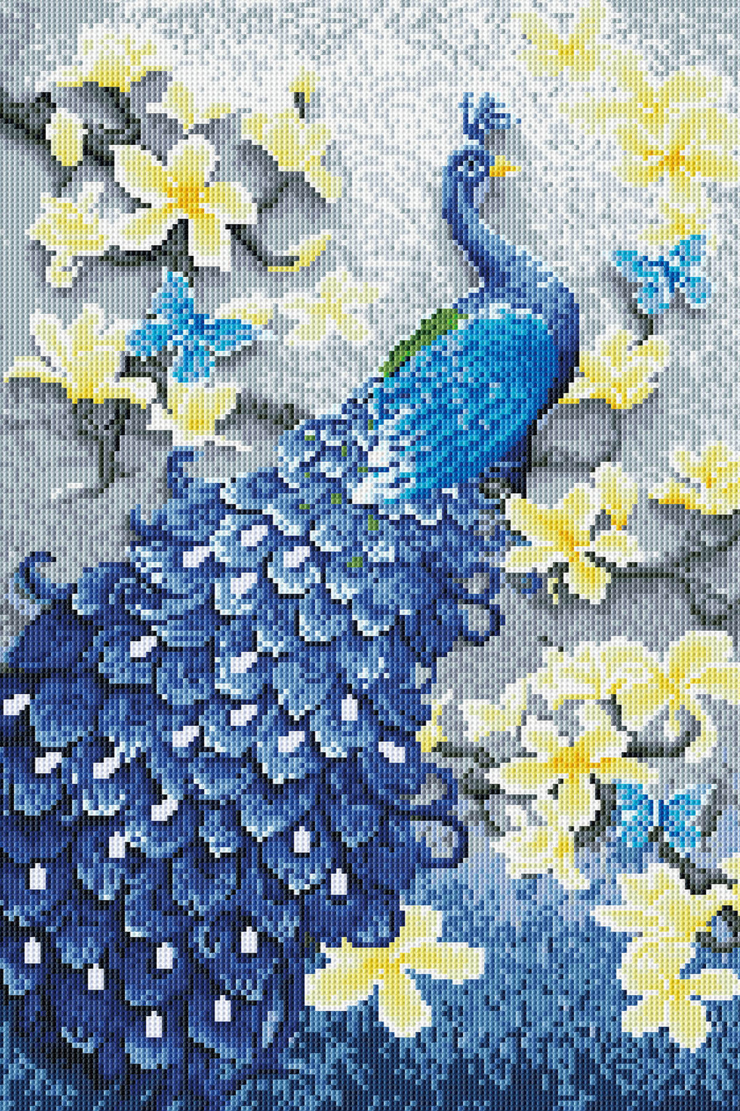 Rendered view of the Peacock diamond painting kit, highlighting the vibrant peacock design and diamond painting gems capturing its stunning details.