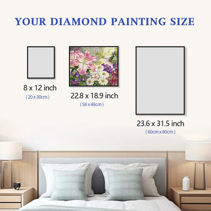 Size chart for Petal Garden Path 5D diamond painting: multiple decorative size options - FEELOOK Art