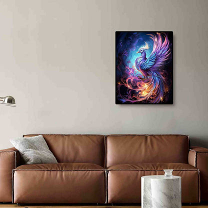 Phoenix diamond painting displayed in a room, adding a mythical and fiery ambiance to the decor.