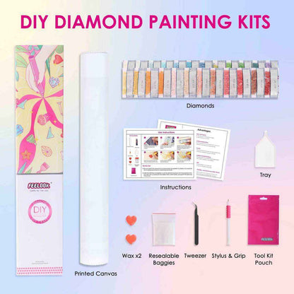 Complete Pray for Blessings diamond painting kit, including canvas, tools, and colorful diamonds for a meaningful creation experience.