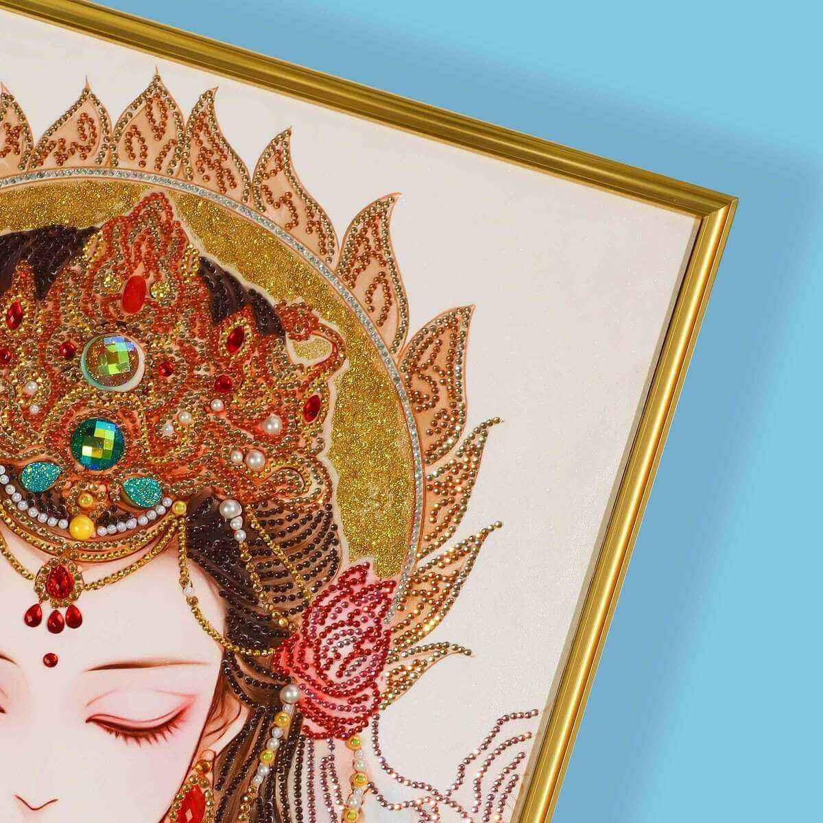 Close-up detail of Pray for Blessings diamond painting, highlighting the intricate design and vivid diamonds.