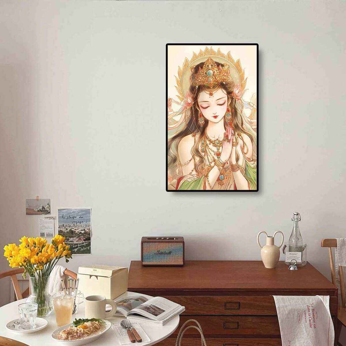 Pray for Blessings diamond painting shown in a calming room setting, enhancing the ambiance with its peaceful prayer theme.