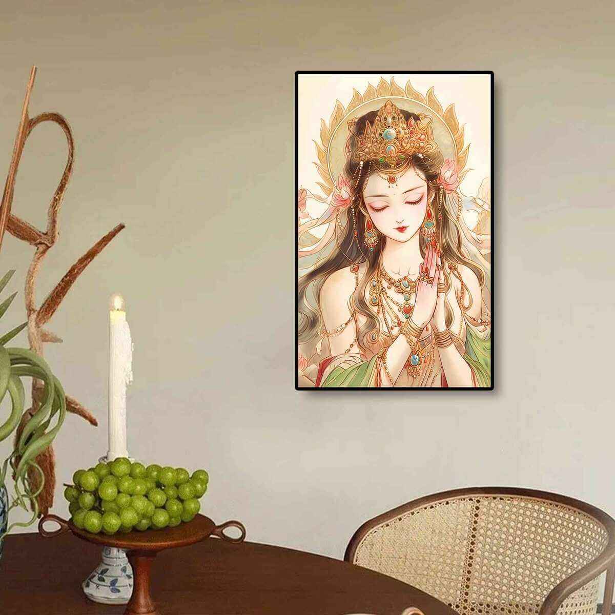 Pray for Blessings diamond painting displayed on wall, perfect for creating a peaceful and inspiring atmosphere in any home.