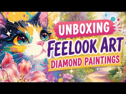 Unboxing video of The Peacocks in Love diamond painting kit, featuring premium flocked canvas, resin drills, and romantic peacock artwork - FEELOOK Art