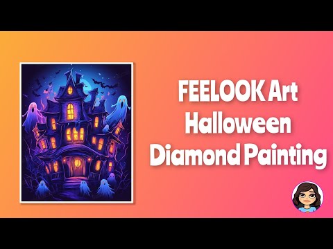 Unboxing video of the Haunted House Night diamond painting kit, featuring premium flocked canvas, resin drills, and spooky haunted house artwork - FEELOOK Art