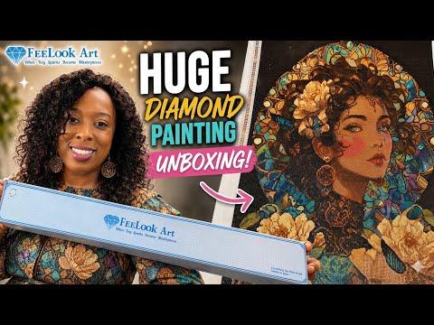 Unboxing video of the Bloomosaic diamond painting kit, featuring premium flocked canvas, resin drills, and vibrant floral mosaic artwork - FEELOOK Art