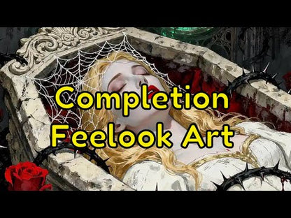 Unboxing video of the Sleeping Beauty diamond painting kit, featuring premium flocked canvas, resin drills, and enchanting fairytale artwork - FEELOOK Art