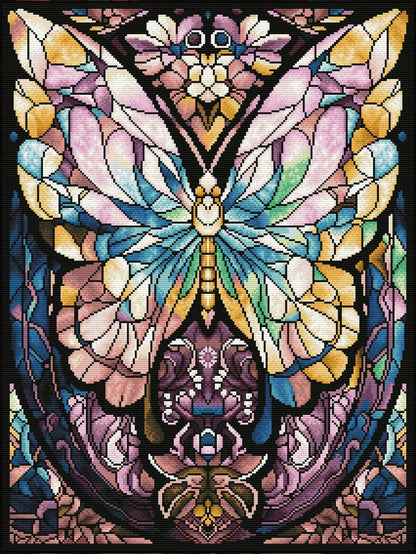 Finished Prismatic Butterfly diamond painting with one AB drill sparkling across stained glass wings - FEELOOK Art