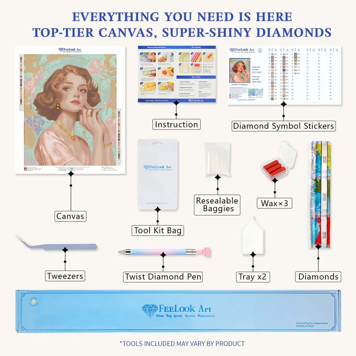 Pure Elegance 5D diamond painting kit: full set with canvas, diamonds & tools - FEELOOK Art