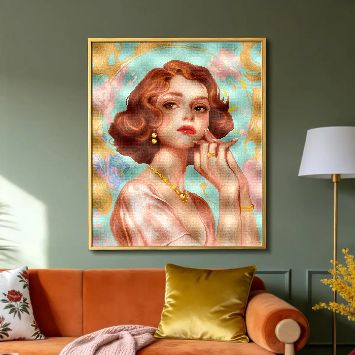 Pure Elegance 5D diamond painting in living room: adds vintage luxury to decor - FEELOOK Art