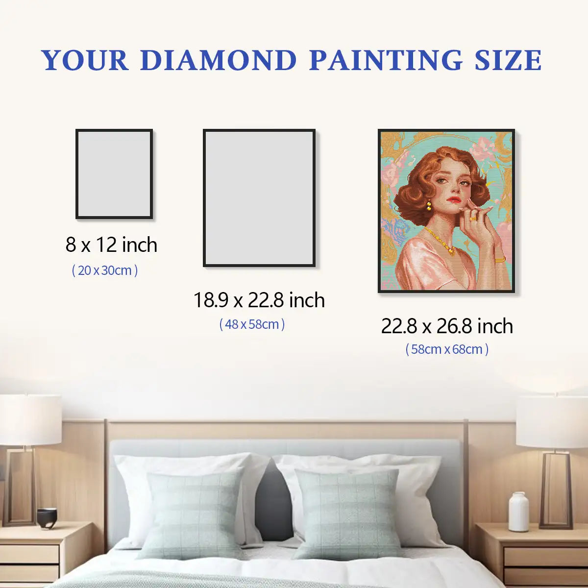 Size chart for Pure Elegance 5D diamond painting: multiple decorative size options - FEELOOK Art
