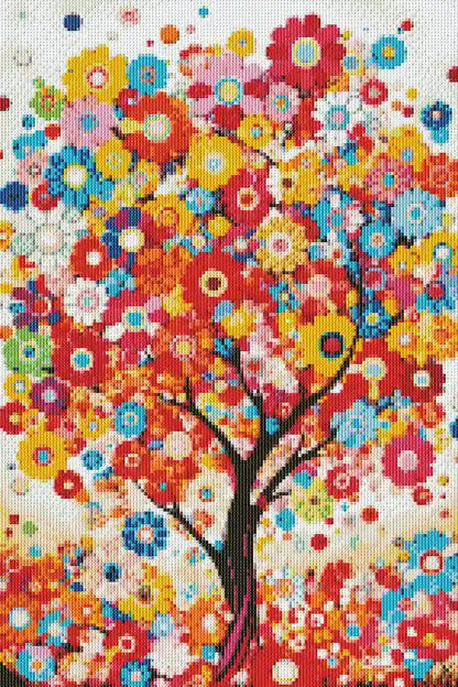  Completed rainbow bloom tree diamond artwork with vibrant colors and full drill sparkle effect.
