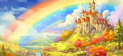Rainbow Castle diamond painting kit with full drill round diamonds and vivid fantasy colors.