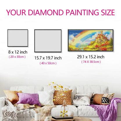 Canvas size reference for Rainbow Castle with measurement guide.