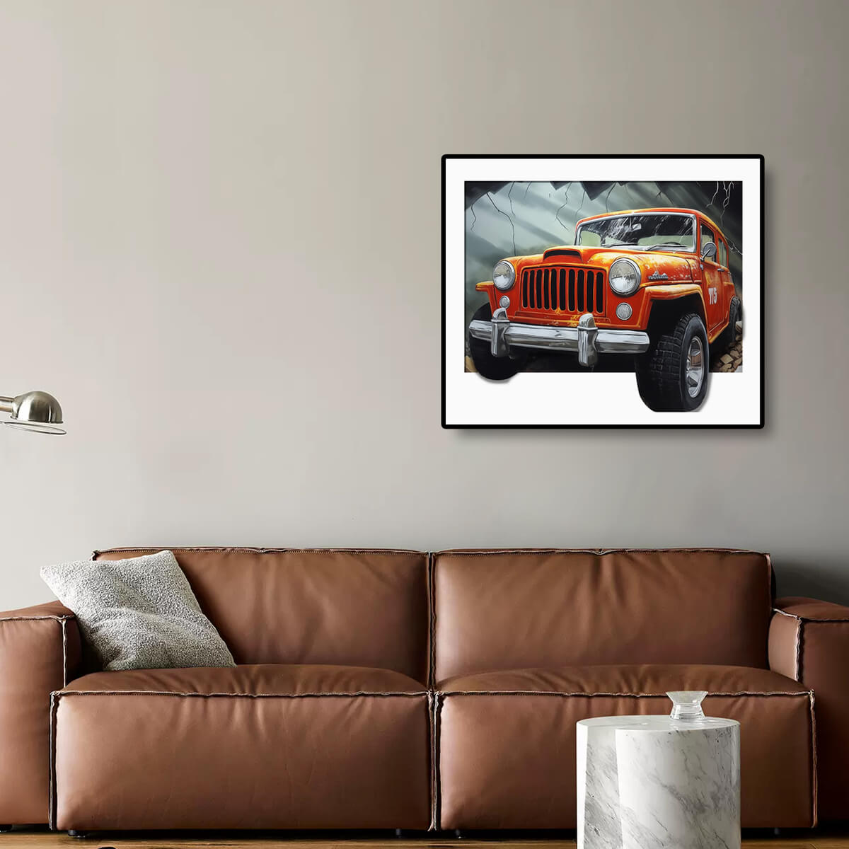 Red Car diamond painting displayed in a room, adding a sleek and stylish vibe to the space.
