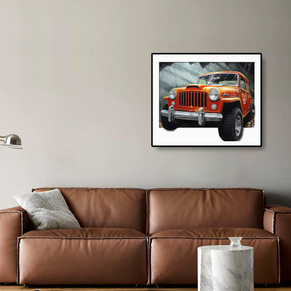 Red Car diamond painting displayed in a room, adding a sleek and stylish vibe to the space.