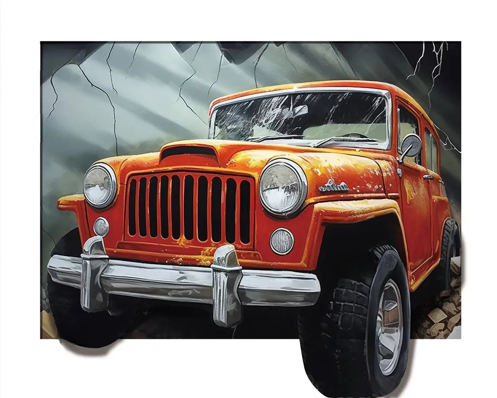 Red Car diamond painting kit showcasing a vibrant red car design with intricate details.