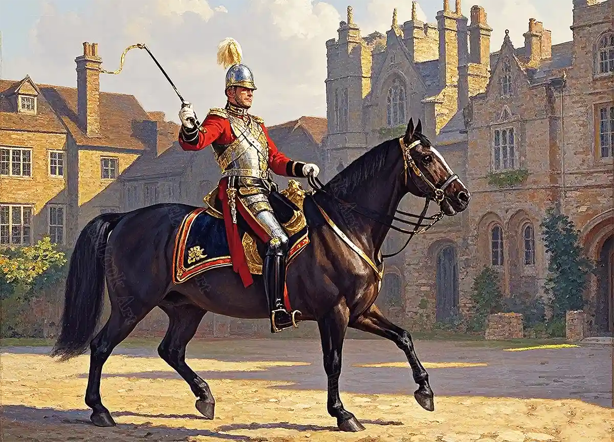 Royal Knight’s Oath diamond painting featuring a knight in shining armor riding a majestic horse, set against a medieval backdrop – FEELOOK Art