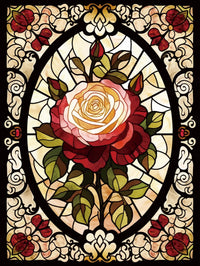 Ruby Rose full drill 5D diamond painting kit with stained glass rose art and resin drills - FEELOOK Art