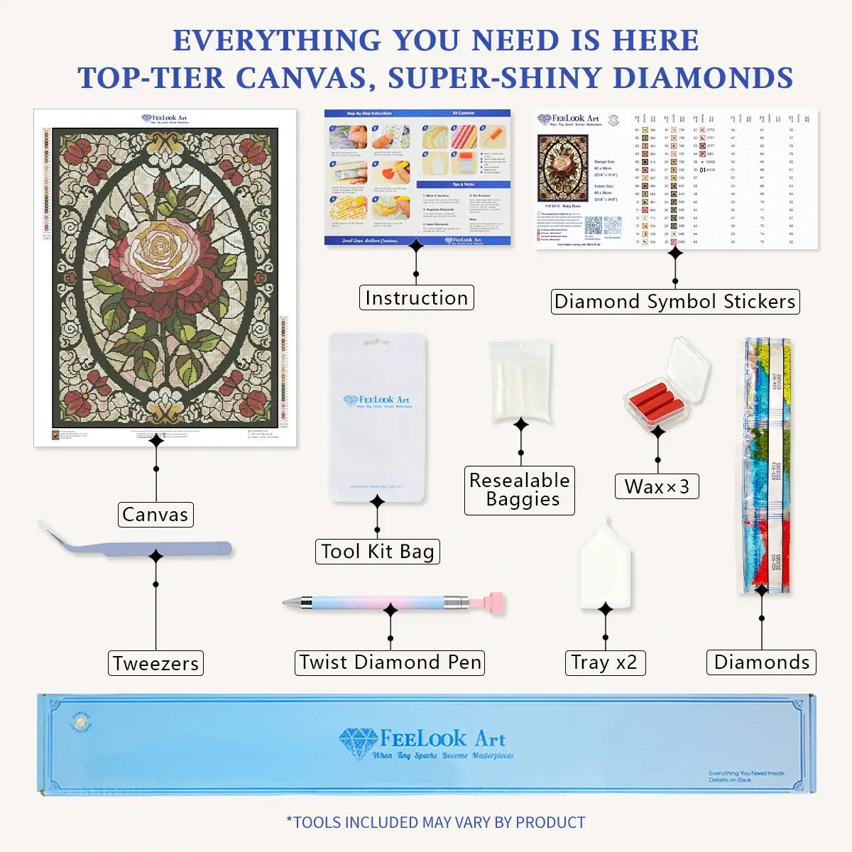Ruby Rose diamond painting kit with full drill canvas, resin drills, Fairy Dust Diamonds, Special Drills and tools - FEELOOK Art