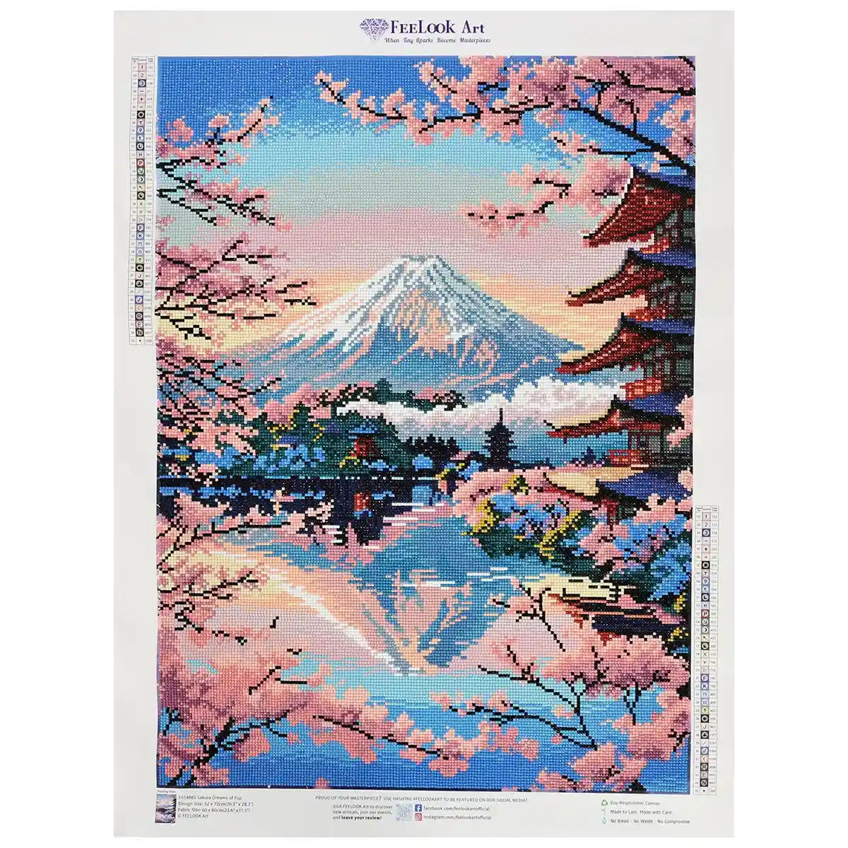 Sakura Dreams of Fuji diamond painting with Mount Fuji and blooming cherry blossoms over a peaceful lake - FEELOOK Art