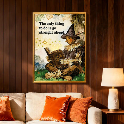 Scarecrow diamond painting displayed in a cozy reading corner, adding rustic charm and Wizard of Oz nostalgia – FEELOOK Art