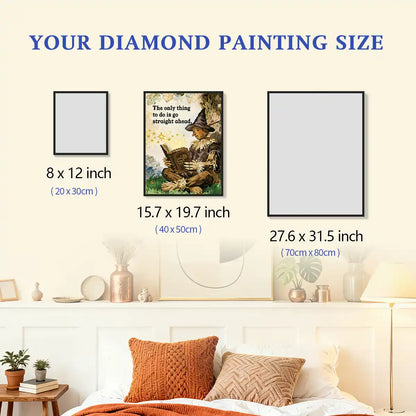 Scarecrow diamond painting framed on a wall with size comparison, shown in a home setting for clear scale reference – FEELOOK Art