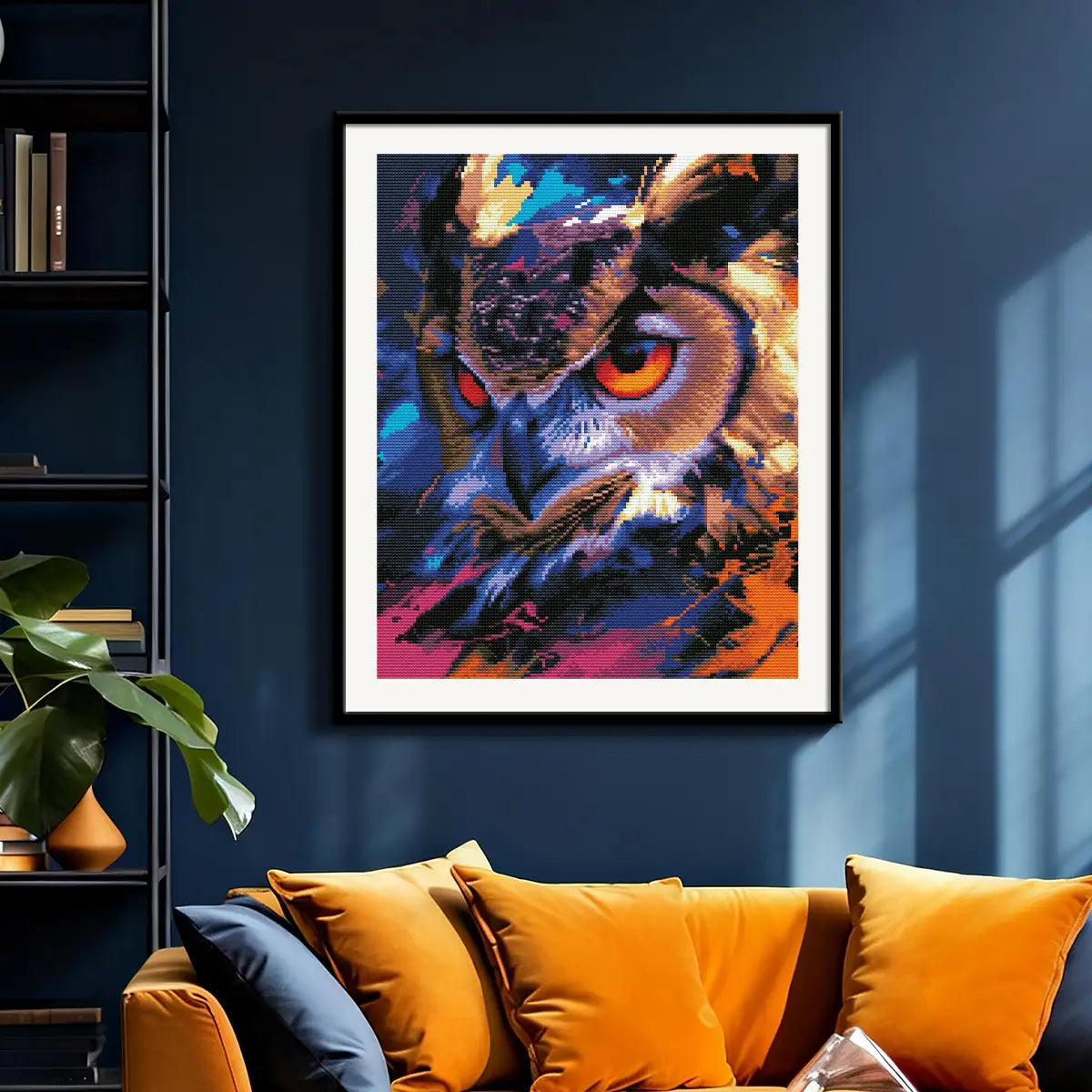 Sharp Gaze Diamond Painting as Wall Art in a Modern Living Room - FEELOOK Art