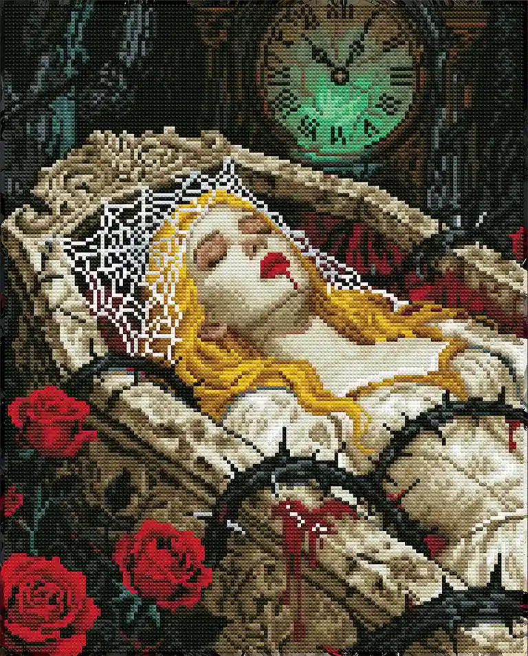 Finished Sleeping Beauty diamond art with sparkling forest and serene details – FEELOOK Art