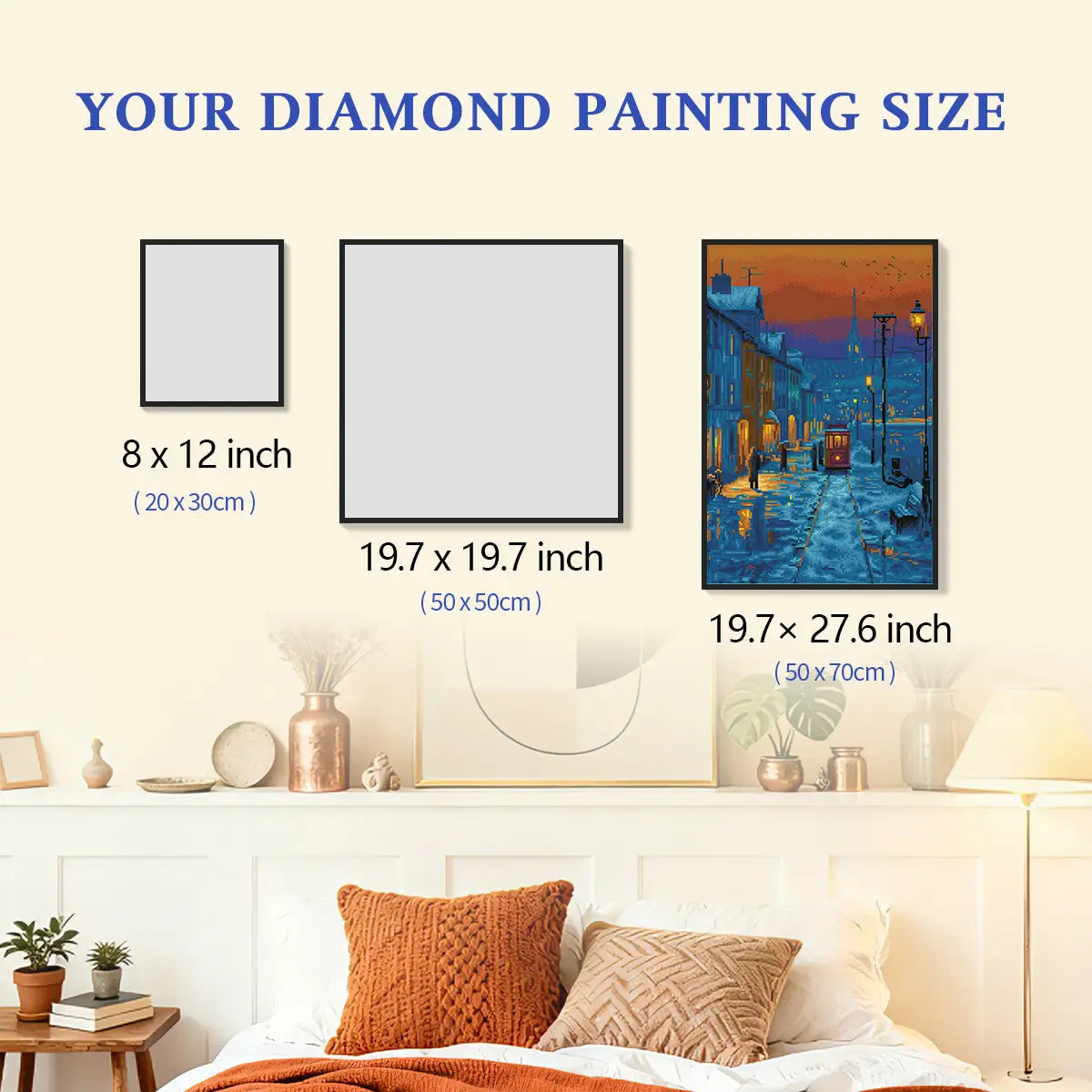 Snowy Street diamond painting size comparison chart - FEELOOK Art