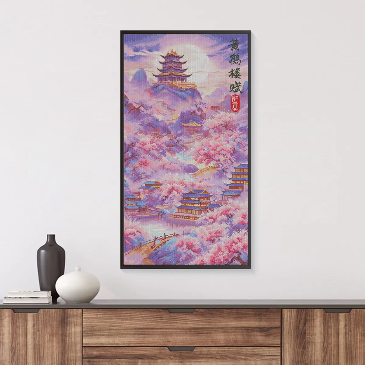 Song of Yellow Crane Tower diamond painting displayed in a modern home setting with soft lighting – FEELOOK Art