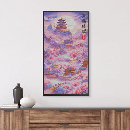 Song of Yellow Crane Tower diamond painting displayed in a modern home setting with soft lighting – FEELOOK Art