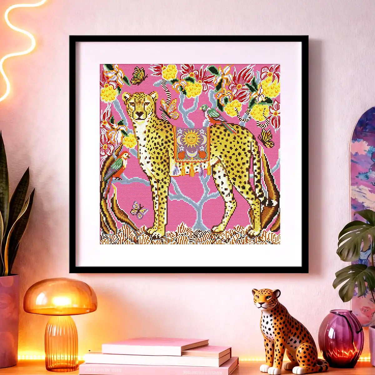 A framed Spots diamond painting hanging in a minimalist nursery to create a charming animal-themed atmosphere – FEELOOK Art