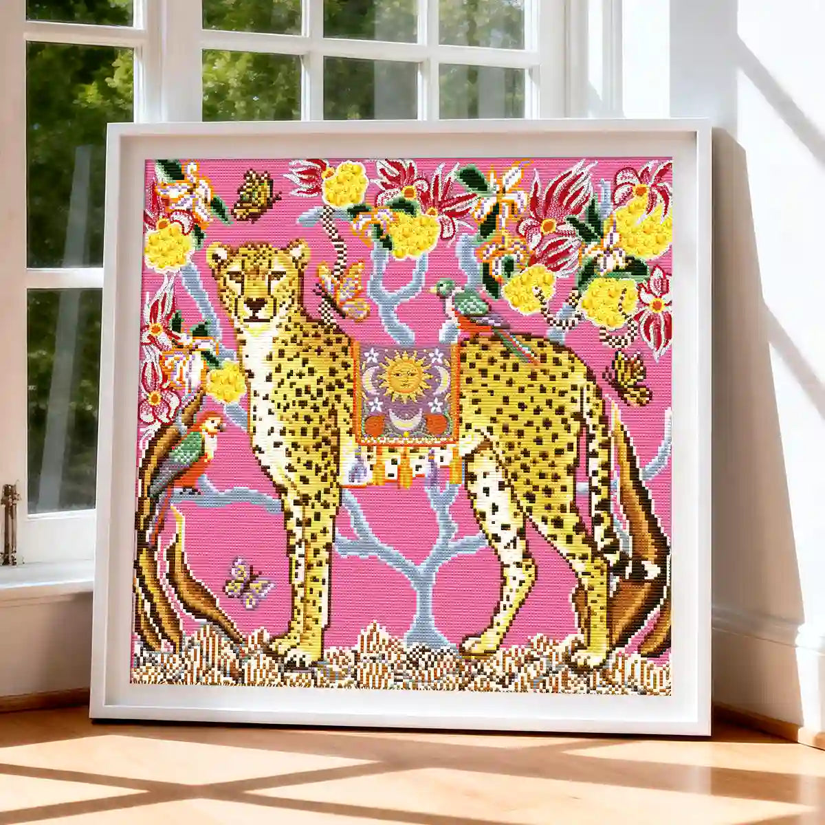 The Spots diamond painting displayed in a modern frame as a heartwarming piece of bedroom wall art – FEELOOK Art