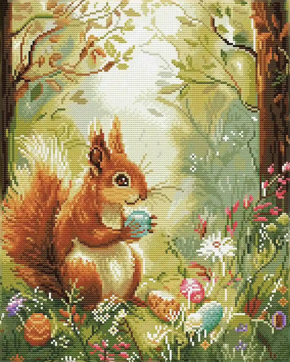 Squirrel Nuts Easter diamond painting finished sparkling close-up effect - FEELOOK Art