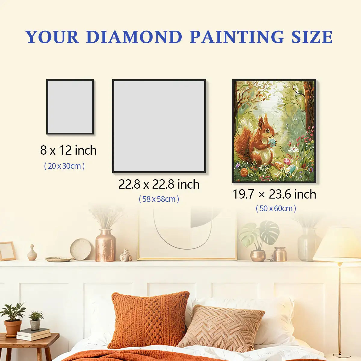 Squirrel Nuts diamond painting size comparison reference chart - FEELOOK Art