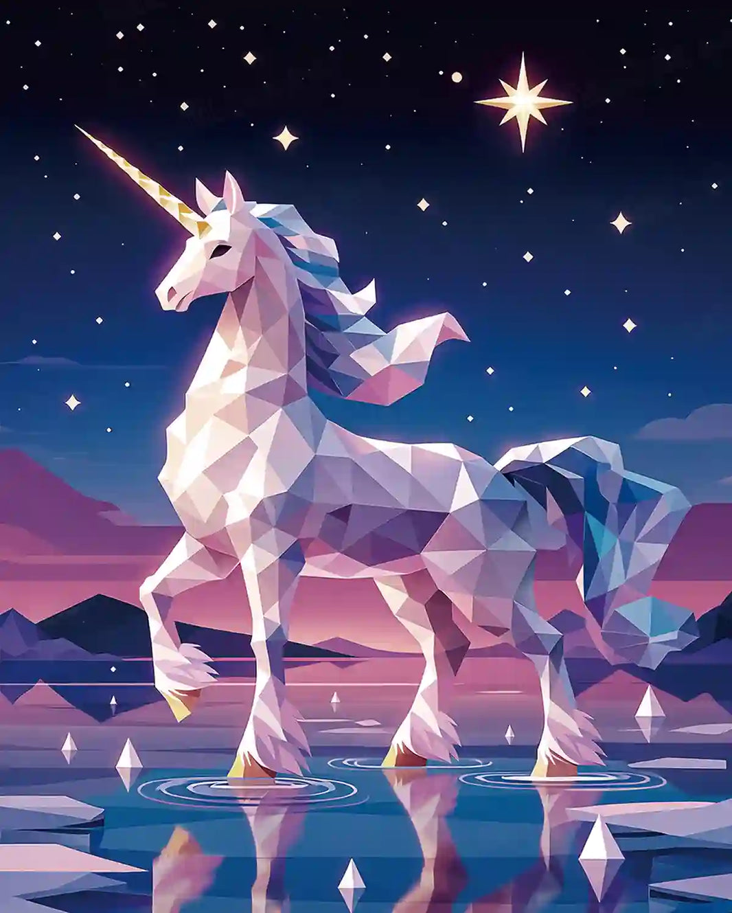 Starlight Unicorn Low Poly Diamond Painting Kit Main Product Image - FEELOOK Art