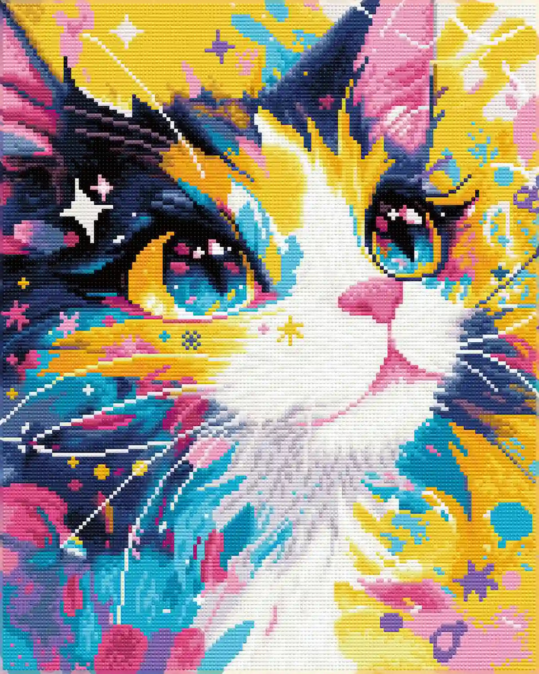 Finished Starry Cat Diamond Painting with Sparkling Rhinestones - FEELOOK Art