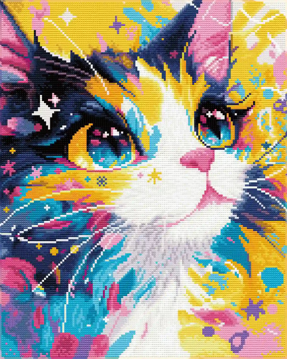 Finished Starry Cat Diamond Painting with Sparkling Rhinestones - FEELOOK Art