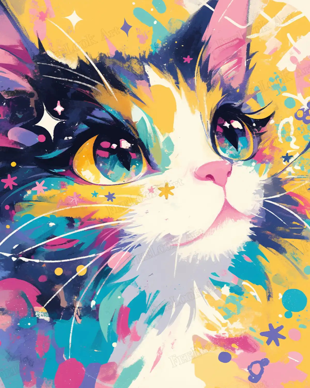 Starry Cat Colorful Pop Art Diamond Painting - FEELOOK Art