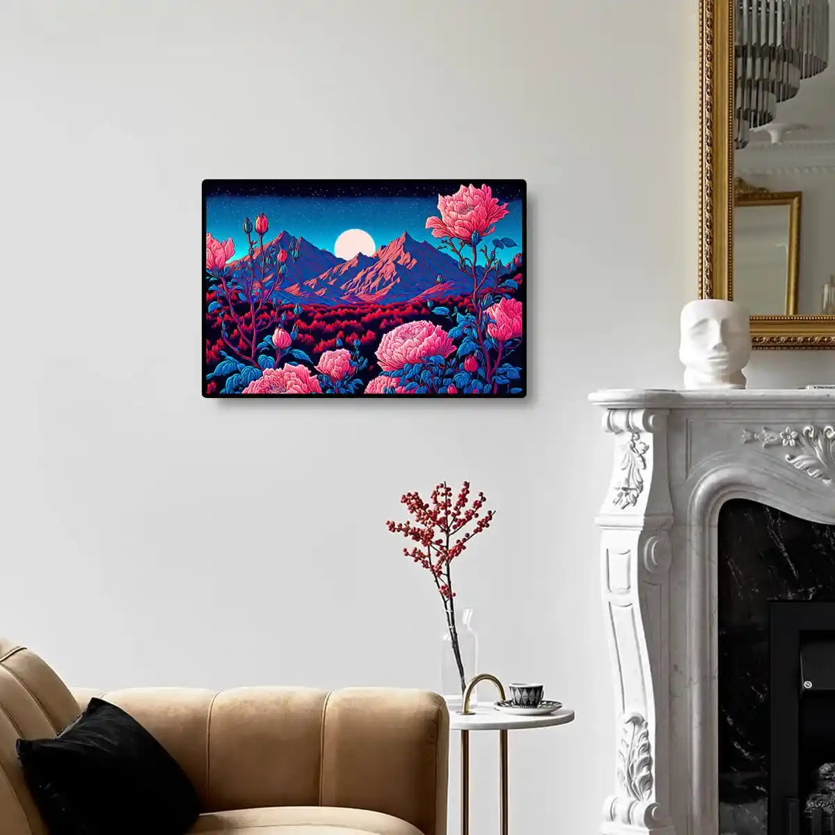 Strange Flower painting on wall, great for creative or eclectic spaces.
